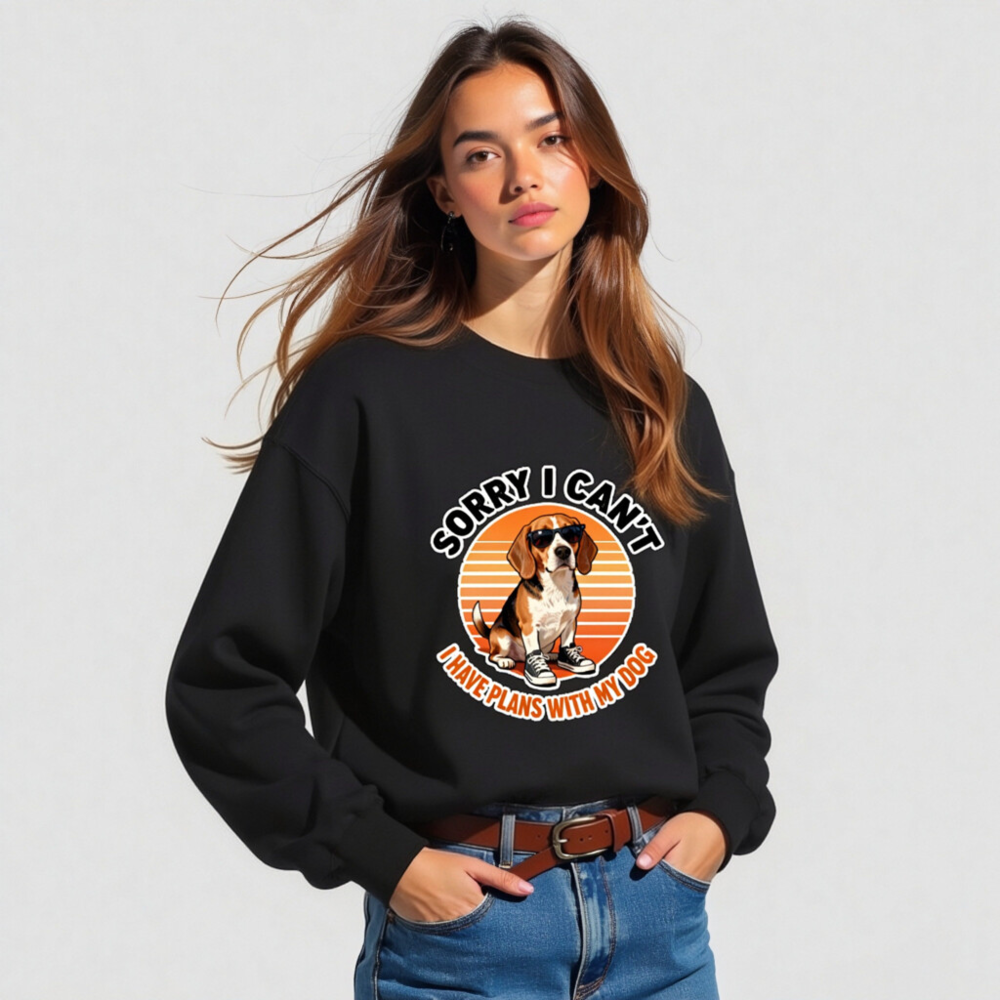 Beagle Dog Sweatshirt - 'Sorry I Can't, I Have Plans With My Dog' Unisex Crew Neck - Image 3