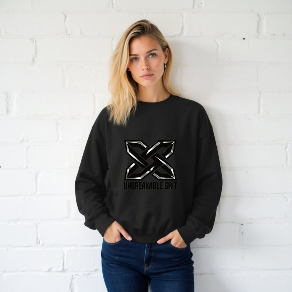 Unisex Crew Neck Sweatshirt | Unbreakable Grit X Logo - Black - Image 2