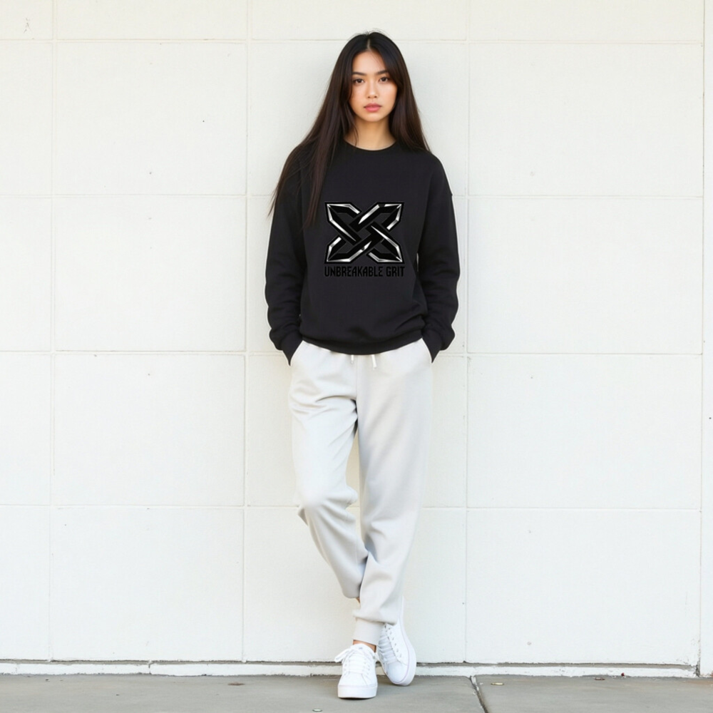 Unisex Crew Neck Sweatshirt | Unbreakable Grit X Logo - Black - Image 6