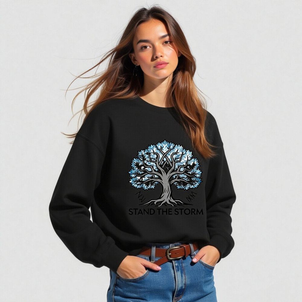 Unisex Crew Neck Sweatshirt | Stand the Storm Tree Design - Black - Image 3