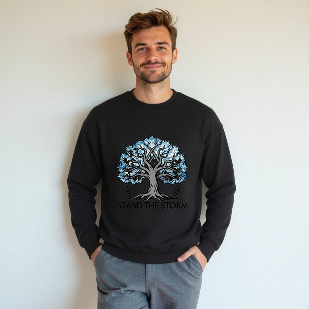 Unisex Crew Neck Sweatshirt | Stand the Storm Tree Design - Black - Image 5