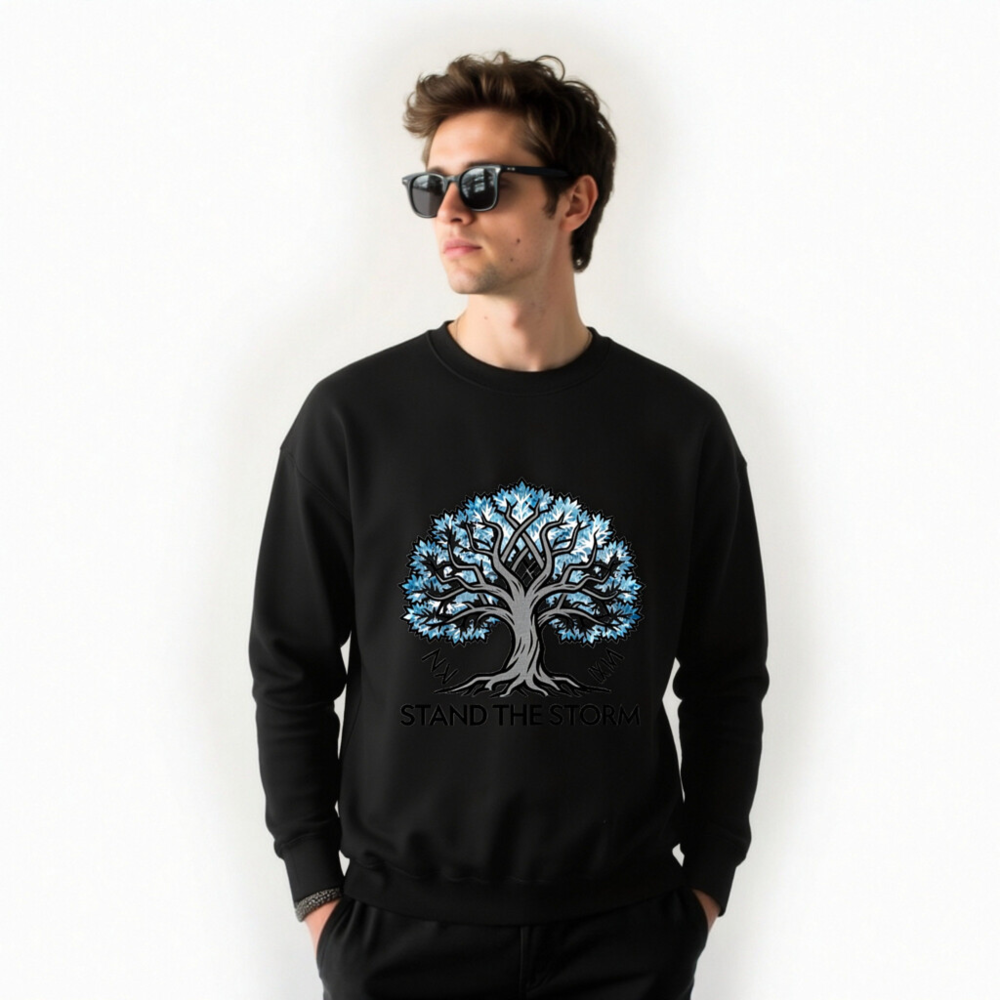 Unisex Crew Neck Sweatshirt | Stand the Storm Tree Design - Black - Image 7