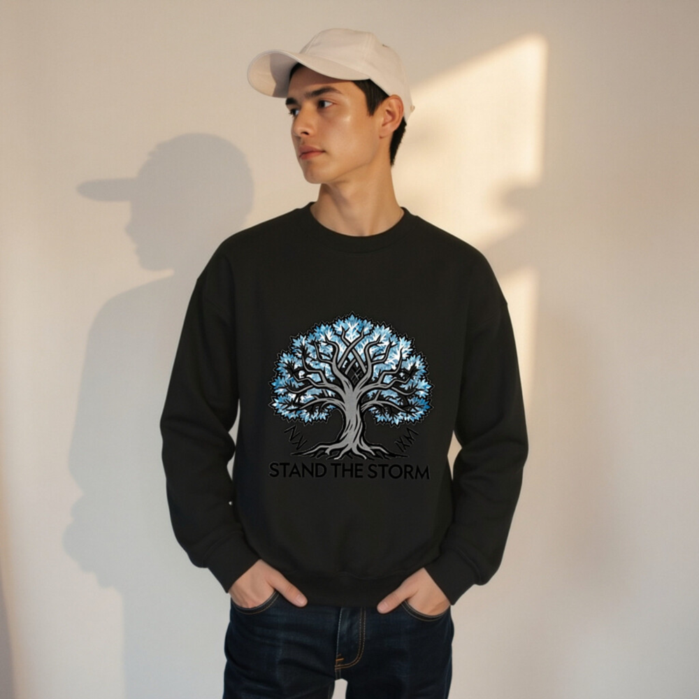 Unisex Crew Neck Sweatshirt | Stand the Storm Tree Design - Black - Image 8