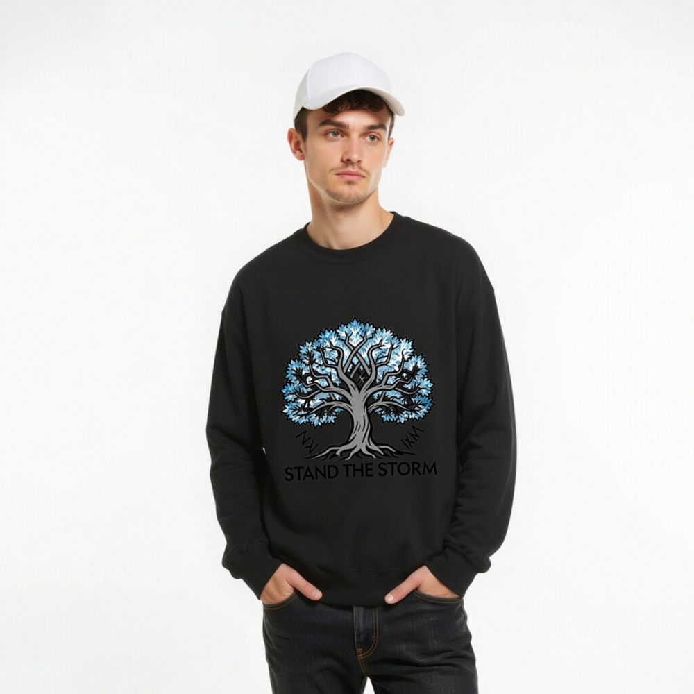 Unisex Crew Neck Sweatshirt | Stand the Storm Tree Design - Black - Image 9