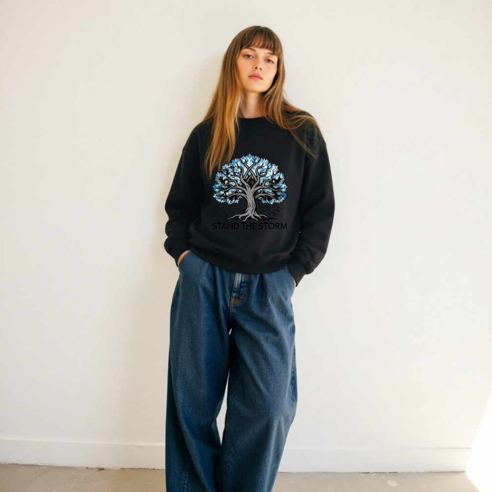 Unisex Crew Neck Sweatshirt | Stand the Storm Tree Design - Black - Image 10