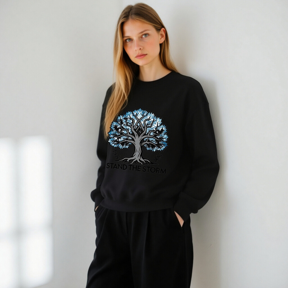Unisex Crew Neck Sweatshirt | Stand the Storm Tree Design - Black - Image 11