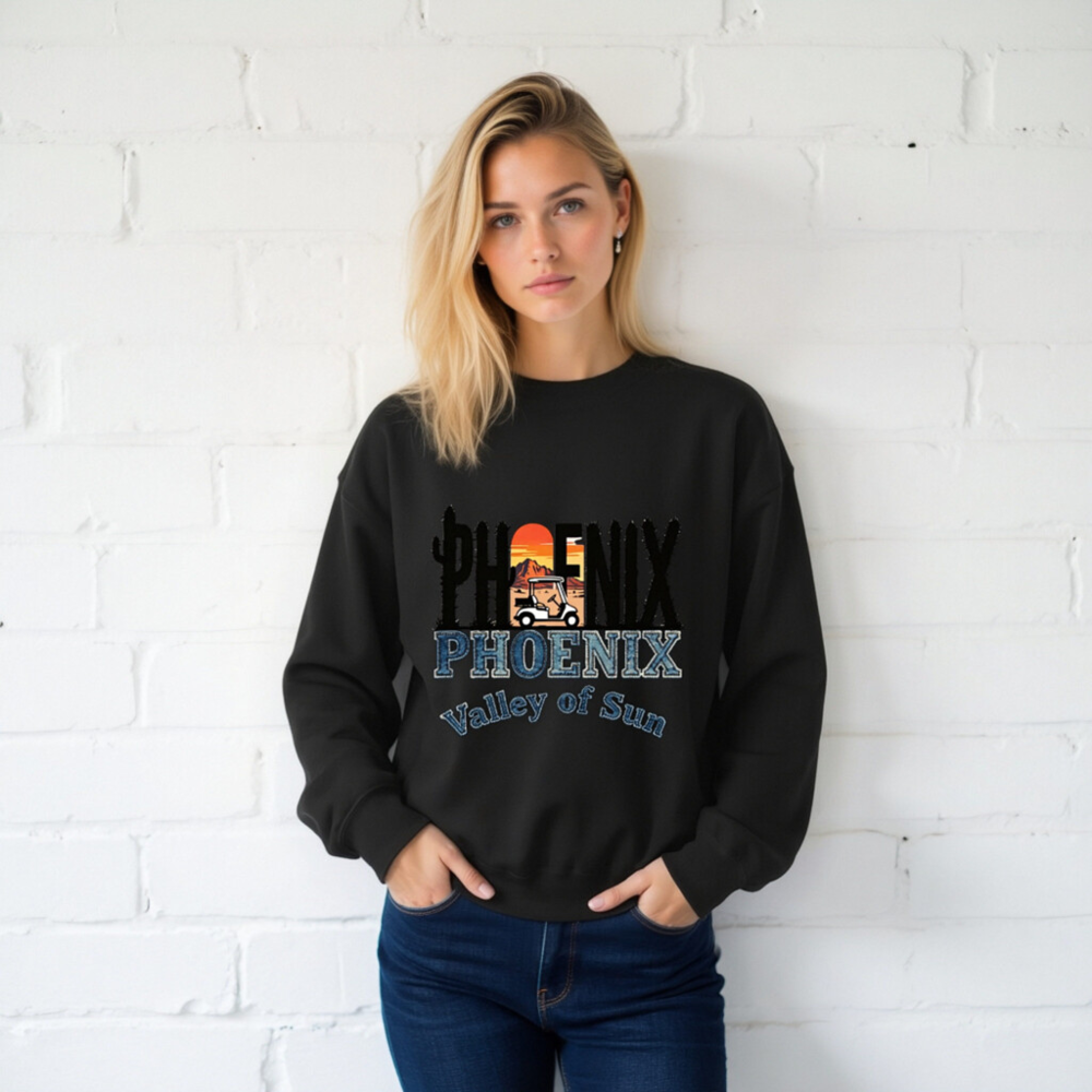Phoenix Valley of Sun Golf Cart Sweatshirt - Unisex Crew Neck - Image 2