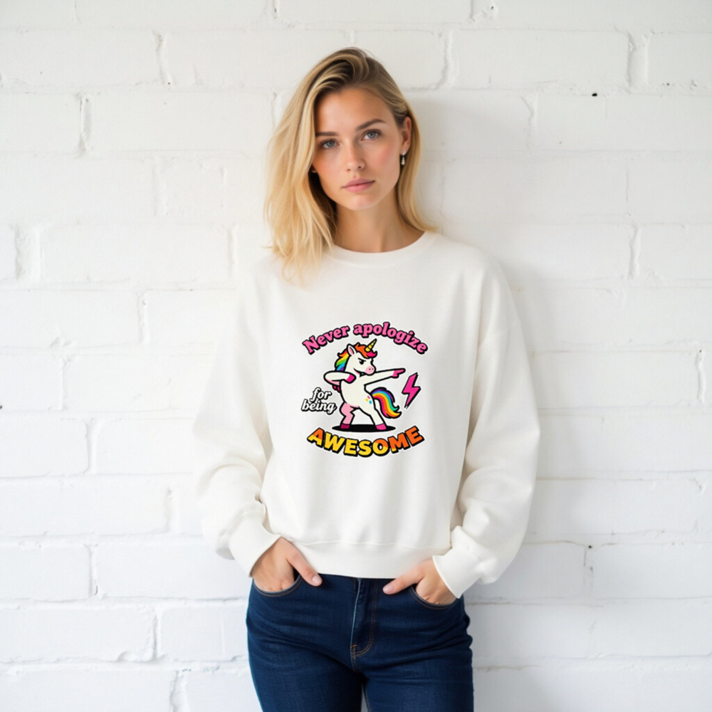 Unisex Dabbing Unicorn Sweatshirt - Never Apologize for Being Awesome - Image 2