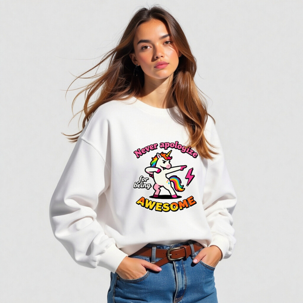 Unisex Dabbing Unicorn Sweatshirt - Never Apologize for Being Awesome - Image 4