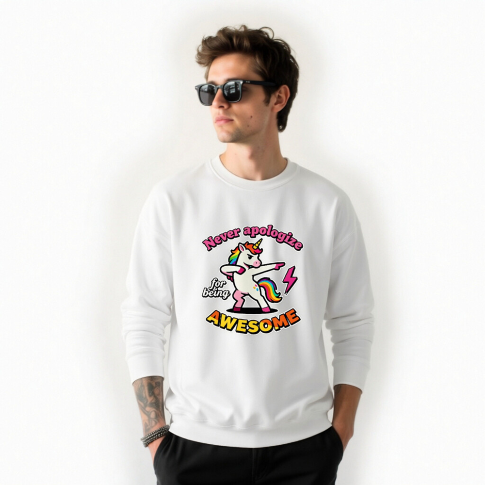 Unisex Dabbing Unicorn Sweatshirt - Never Apologize for Being Awesome - Image 9