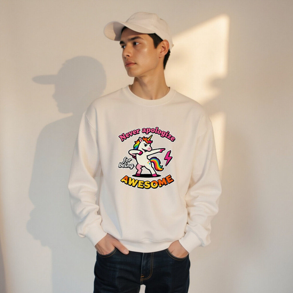 Unisex Dabbing Unicorn Sweatshirt - Never Apologize for Being Awesome - Image 11