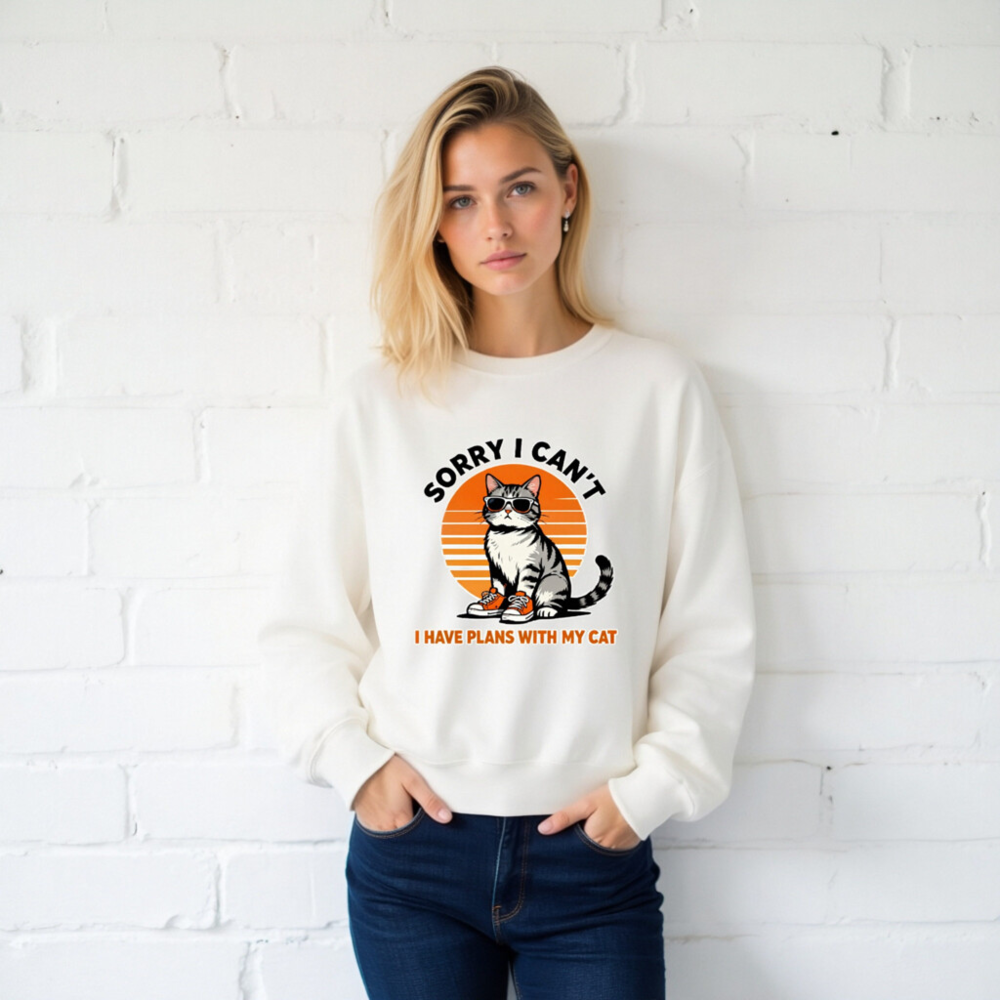 Sorry I Can't, I Have Plans With My Cat - Unisex Crew Neck Sweatshirt - Image 2