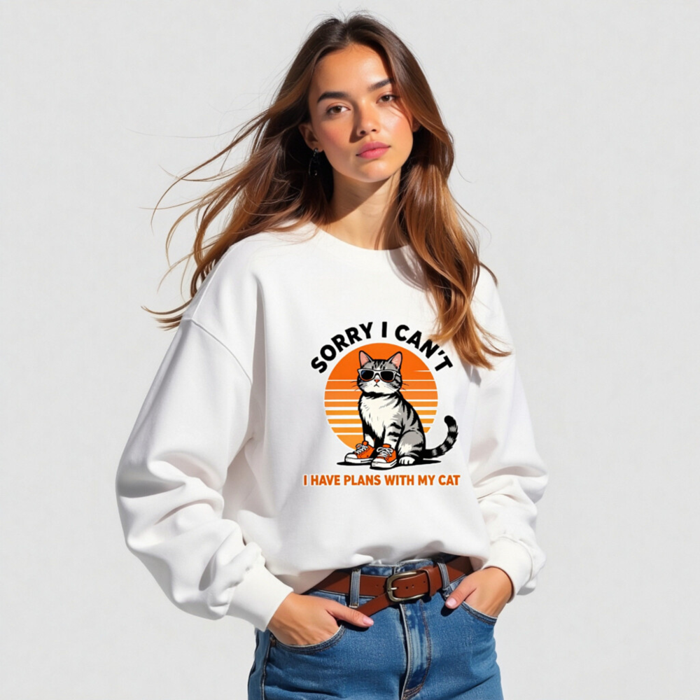Sorry I Can't, I Have Plans With My Cat - Unisex Crew Neck Sweatshirt - Image 4