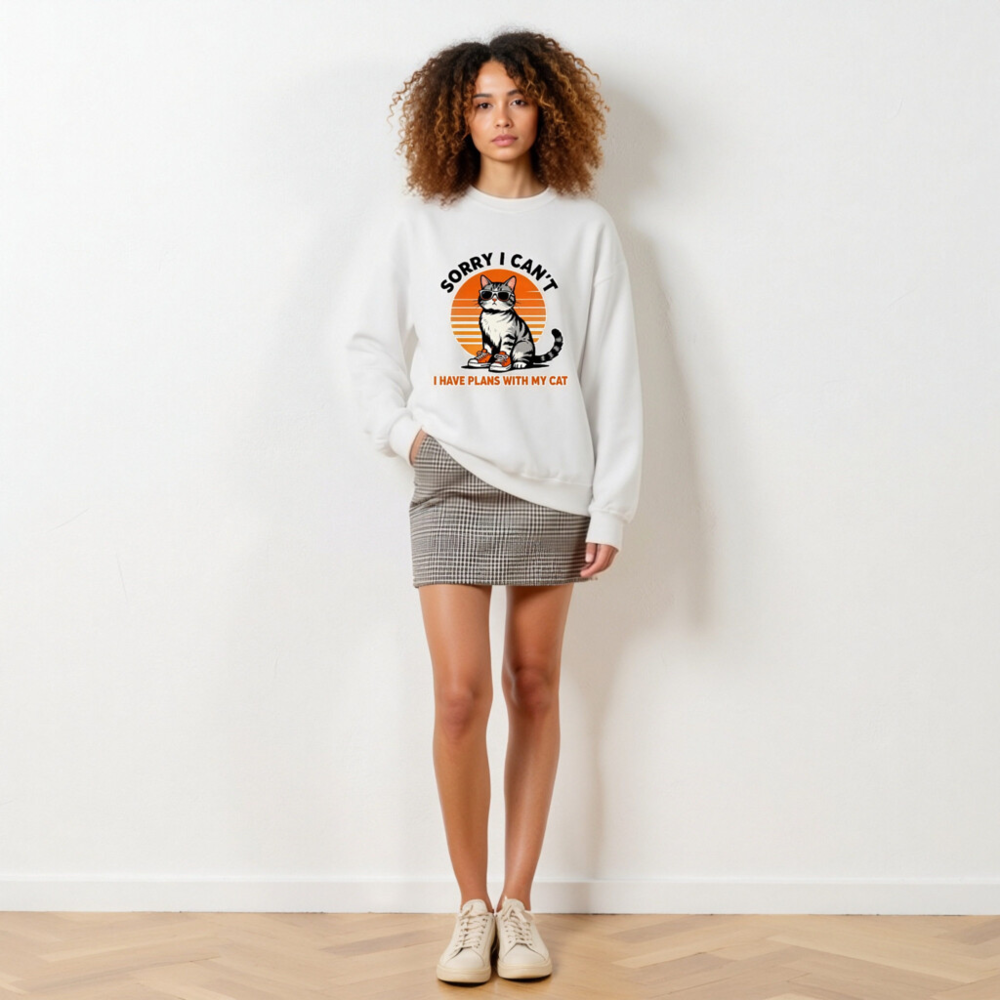 Sorry I Can't, I Have Plans With My Cat - Unisex Crew Neck Sweatshirt - Image 5