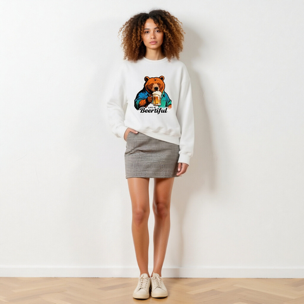 Unisex Crew Neck Sweatshirt | Life Is Beertiful Bear Beer Mug Design - Image 5