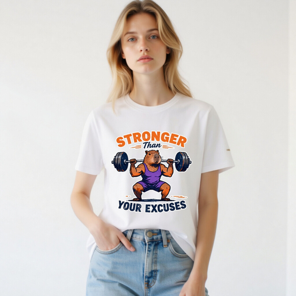 Stronger Than Your Excuses Capybara Gym T-Shirt | Unisex Organic Cotton - Image 2