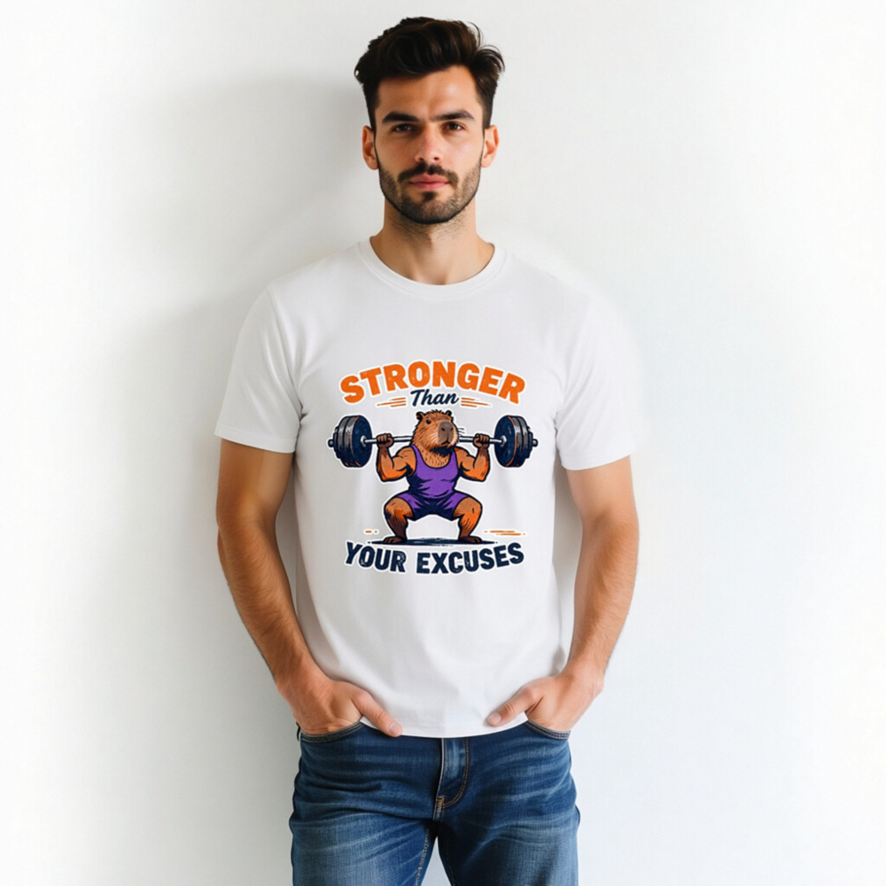 Stronger Than Your Excuses Capybara Gym T-Shirt | Unisex Organic Cotton - Image 4