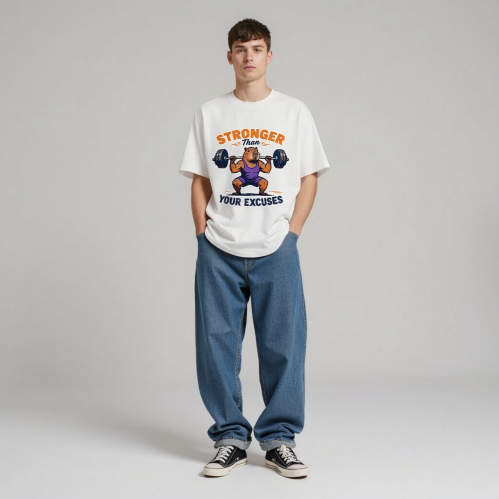 Stronger Than Your Excuses Capybara Gym T-Shirt | Unisex Organic Cotton - Image 5