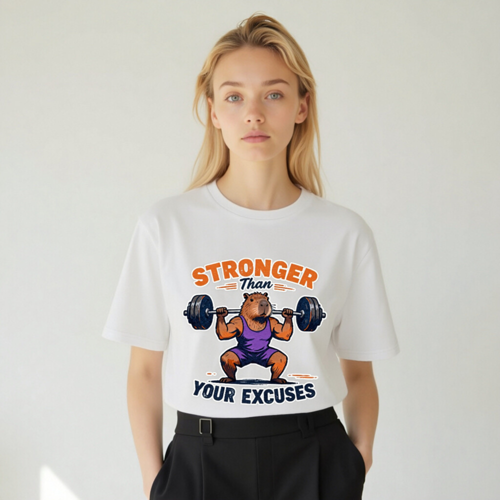 Stronger Than Your Excuses Capybara Gym T-Shirt | Unisex Organic Cotton - Image 8