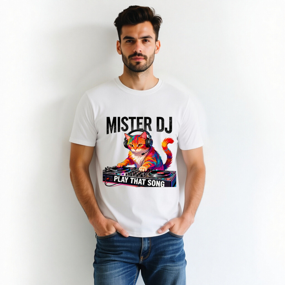 Mister DJ Cat T-Shirt - Play That Song Unisex Organic Cotton Tee - Image 4