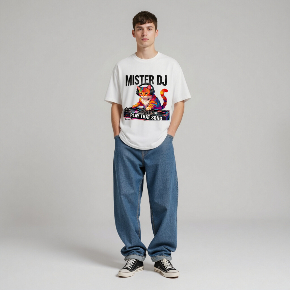 Mister DJ Cat T-Shirt - Play That Song Unisex Organic Cotton Tee - Image 5