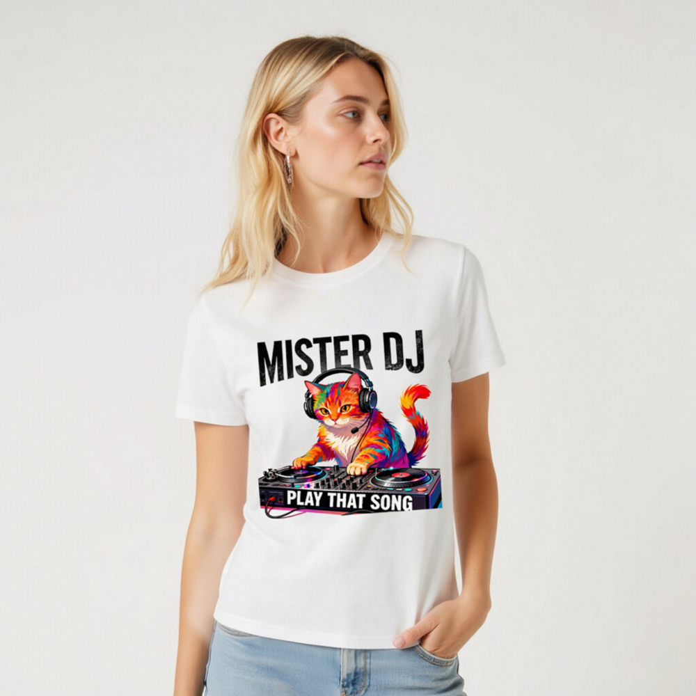 Mister DJ Cat T-Shirt - Play That Song Unisex Organic Cotton Tee - Image 6