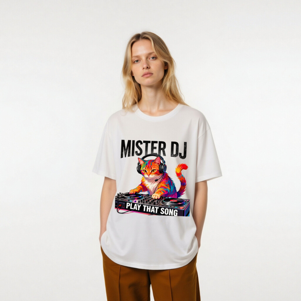 Mister DJ Cat T-Shirt - Play That Song Unisex Organic Cotton Tee - Image 7