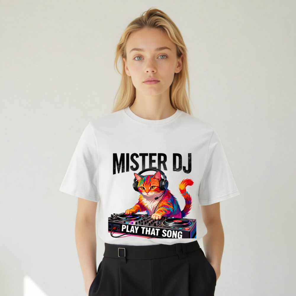 Mister DJ Cat T-Shirt - Play That Song Unisex Organic Cotton Tee - Image 8