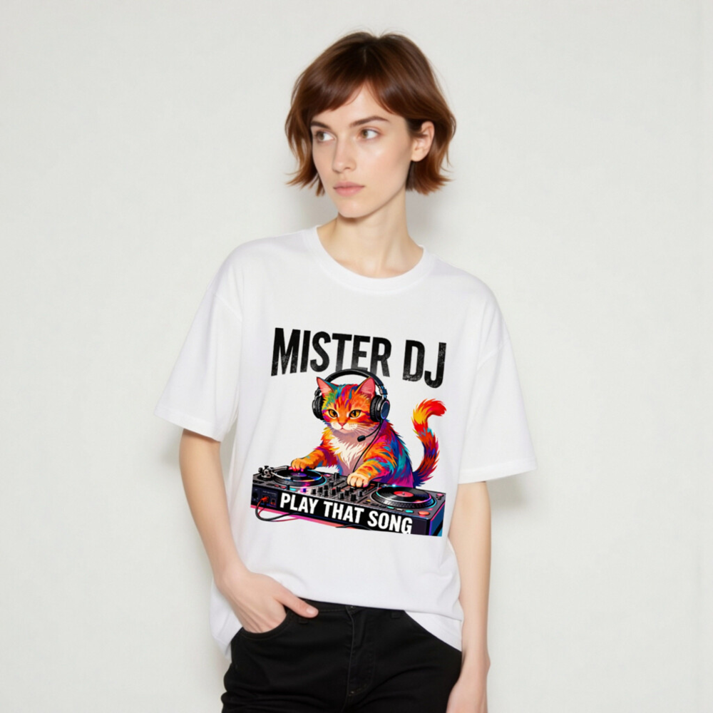 Mister DJ Cat T-Shirt - Play That Song Unisex Organic Cotton Tee - Image 9