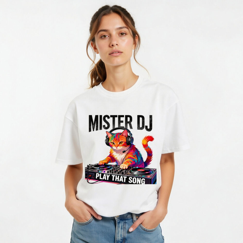 Mister DJ Cat T-Shirt - Play That Song Unisex Organic Cotton Tee - Image 10