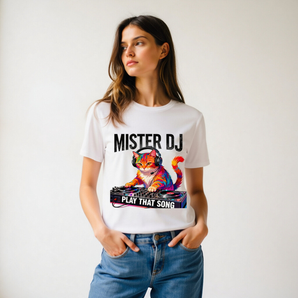 Mister DJ Cat T-Shirt - Play That Song Unisex Organic Cotton Tee - Image 11