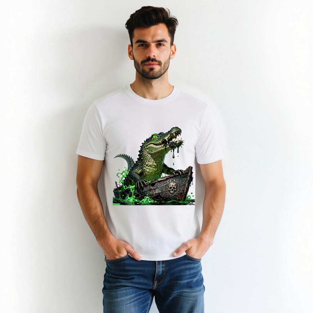 Unisex Organic Cotton T-Shirt: Green Crocodile Ferryman of the Styx Boat Graphic Tee - Image 4
