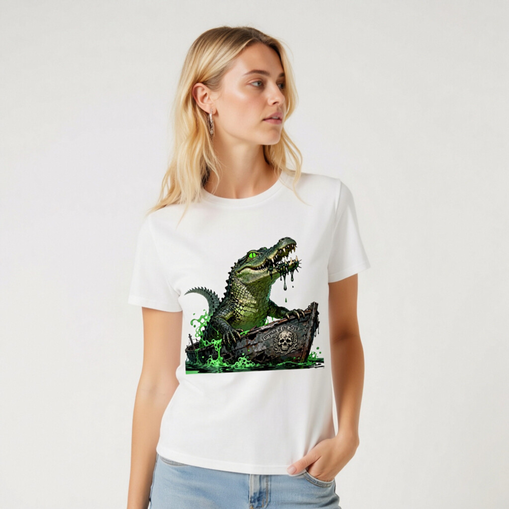 Unisex Organic Cotton T-Shirt: Green Crocodile Ferryman of the Styx Boat Graphic Tee - Image 6