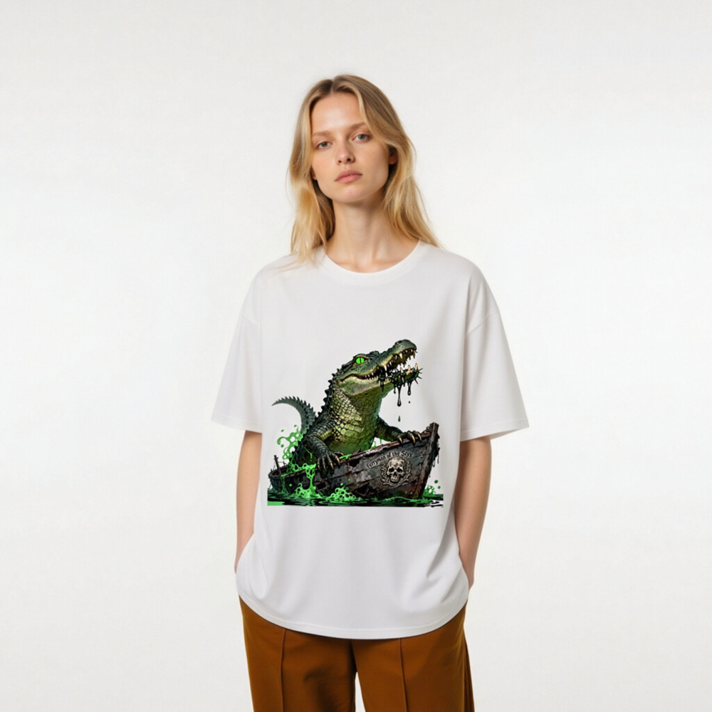 Unisex Organic Cotton T-Shirt: Green Crocodile Ferryman of the Styx Boat Graphic Tee - Image 7