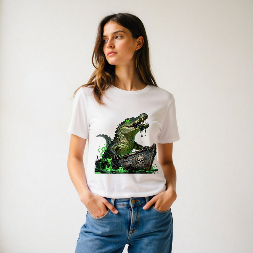 Unisex Organic Cotton T-Shirt: Green Crocodile Ferryman of the Styx Boat Graphic Tee - Image 11
