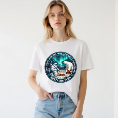 Unisex Organic Cotton T-Shirt - Arctic Wilderness Northern Glow Graphic Tee