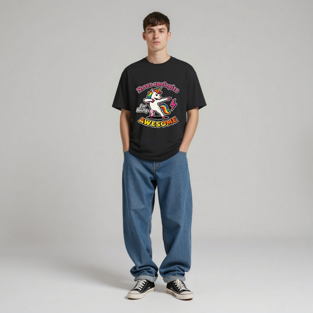 Unisex Organic Cotton T-Shirt - Dabbing Unicorn, 'Never Apologize for Being Awesome' - Image 6