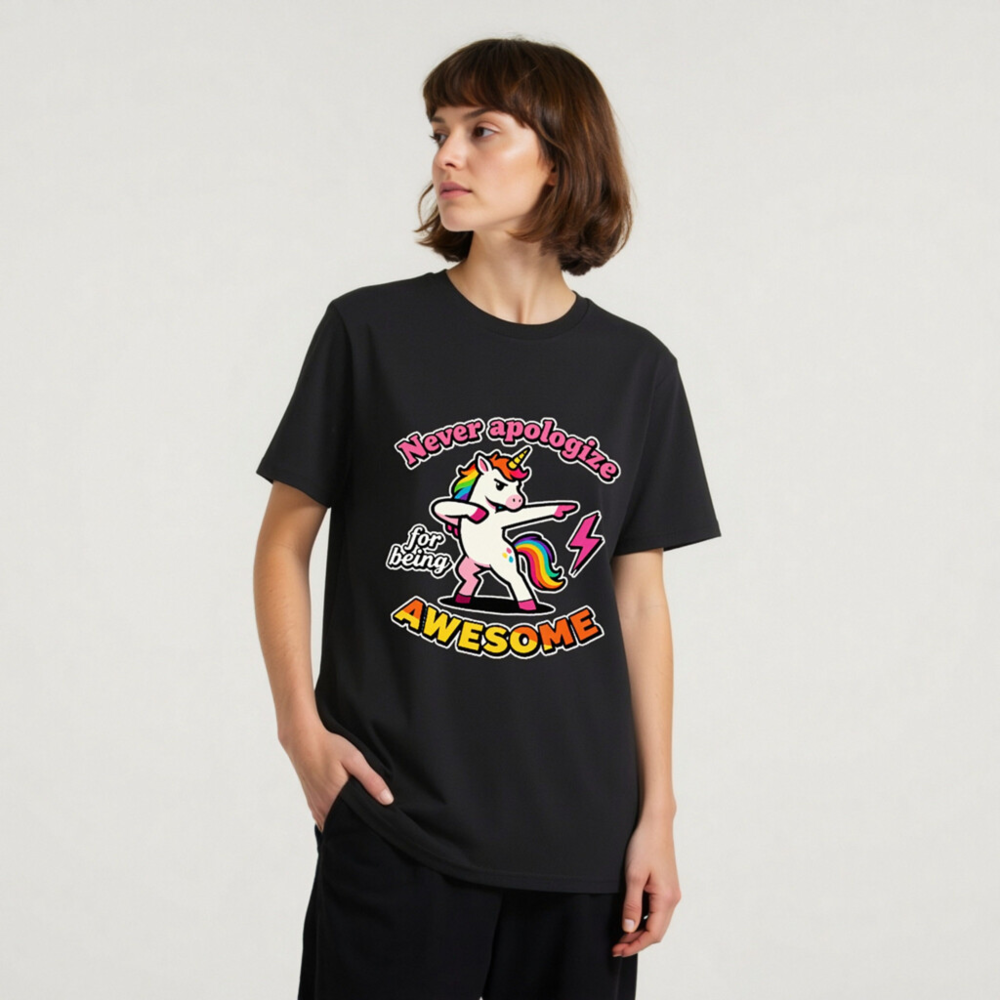 Unisex Organic Cotton T-Shirt - Dabbing Unicorn, 'Never Apologize for Being Awesome' - Image 7