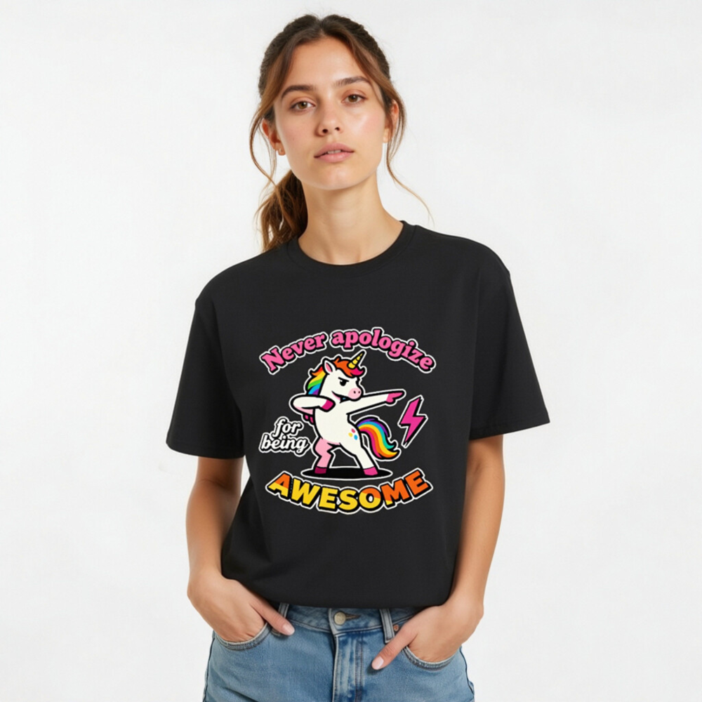 Unisex Organic Cotton T-Shirt - Dabbing Unicorn, 'Never Apologize for Being Awesome' - Image 8