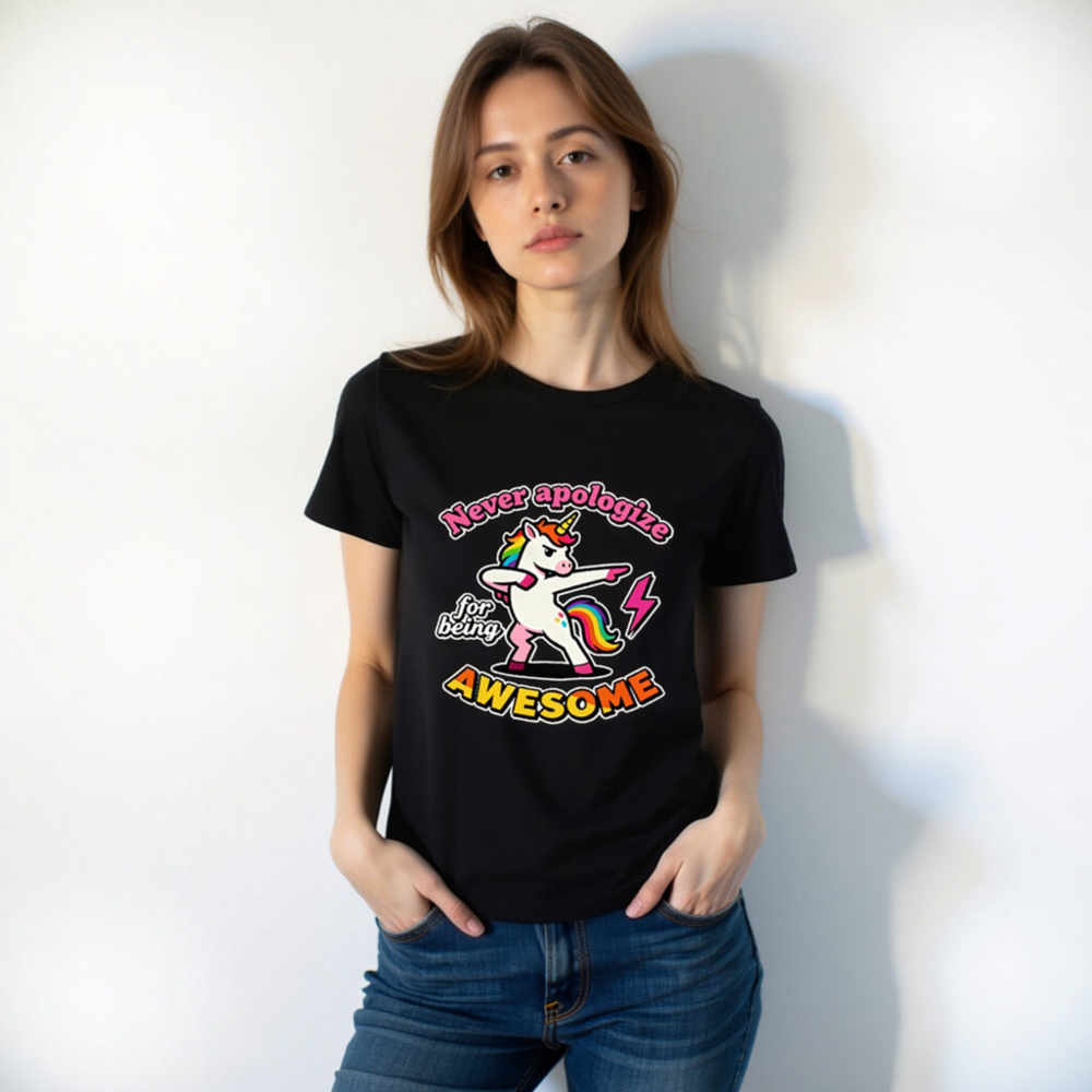 Unisex Organic Cotton T-Shirt - Dabbing Unicorn, 'Never Apologize for Being Awesome' - Image 9