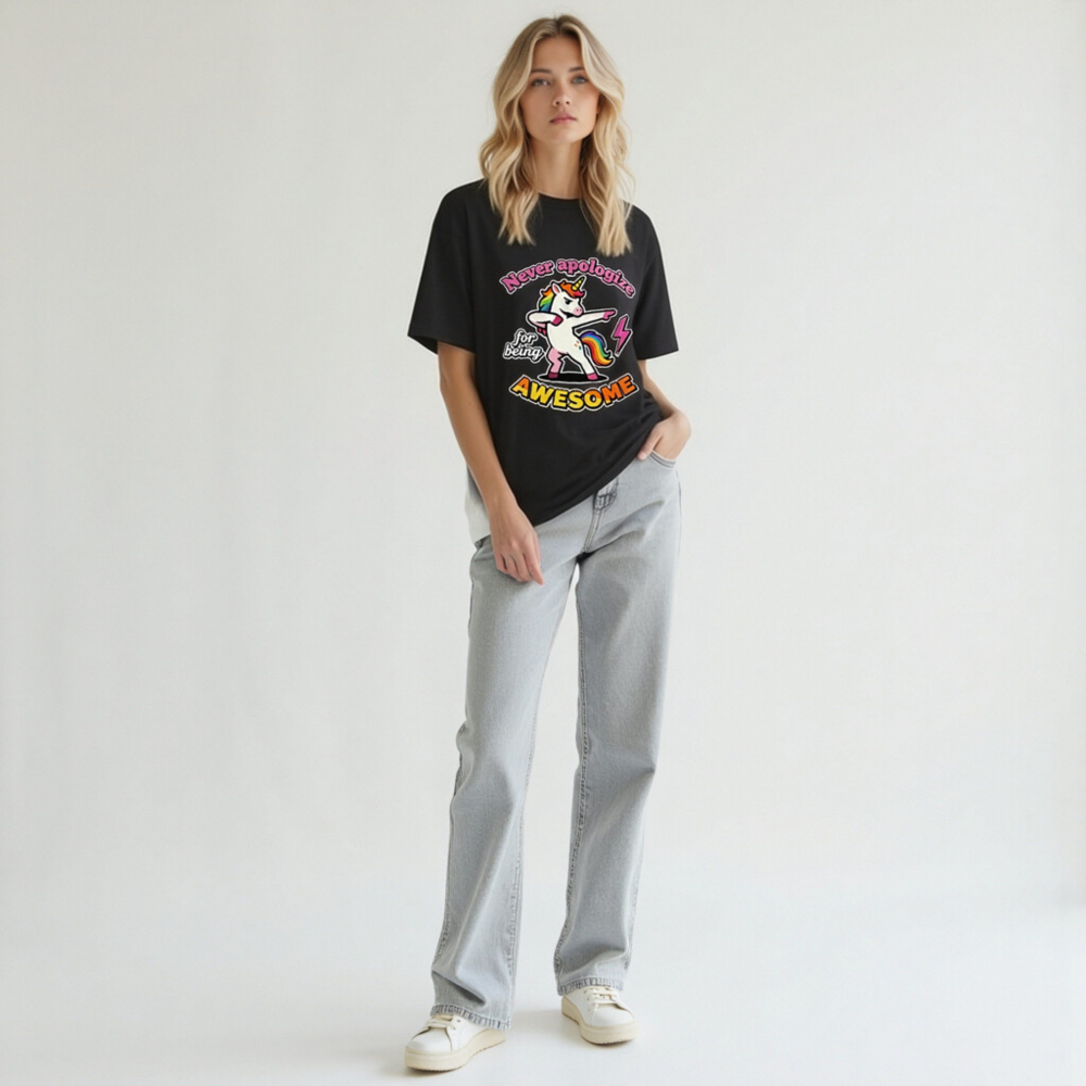 Unisex Organic Cotton T-Shirt - Dabbing Unicorn, 'Never Apologize for Being Awesome' - Image 11