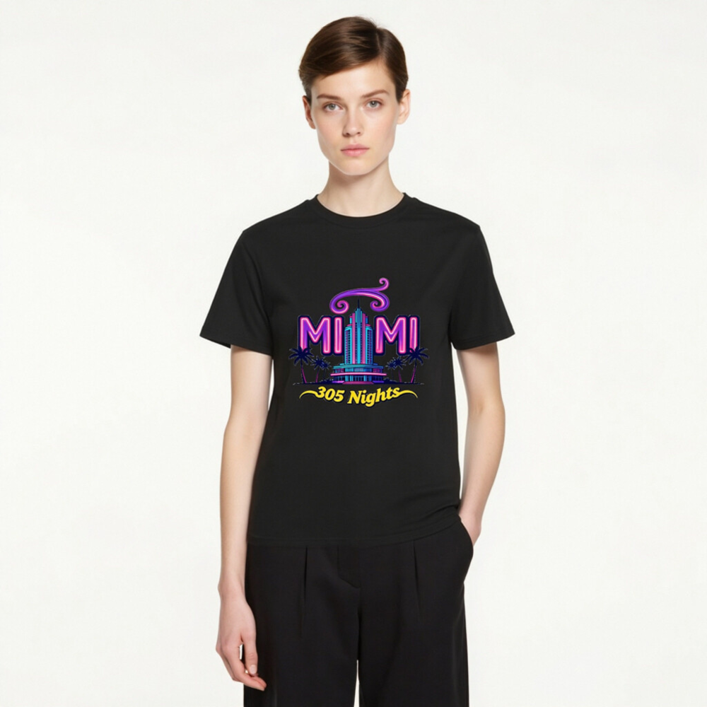 Miami 305 Nights Unisex Organic Cotton T-Shirt | Neon Art Design - Image 3