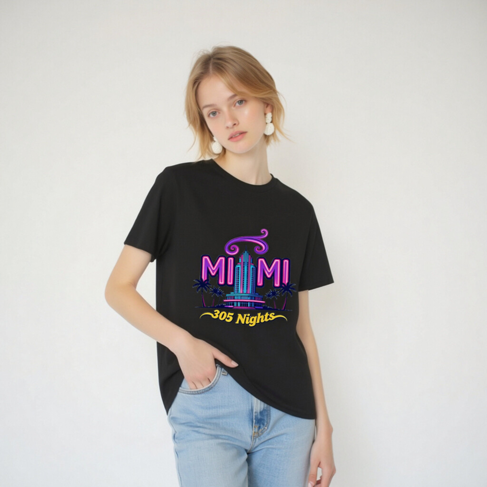 Miami 305 Nights Unisex Organic Cotton T-Shirt | Neon Art Design - Image 4