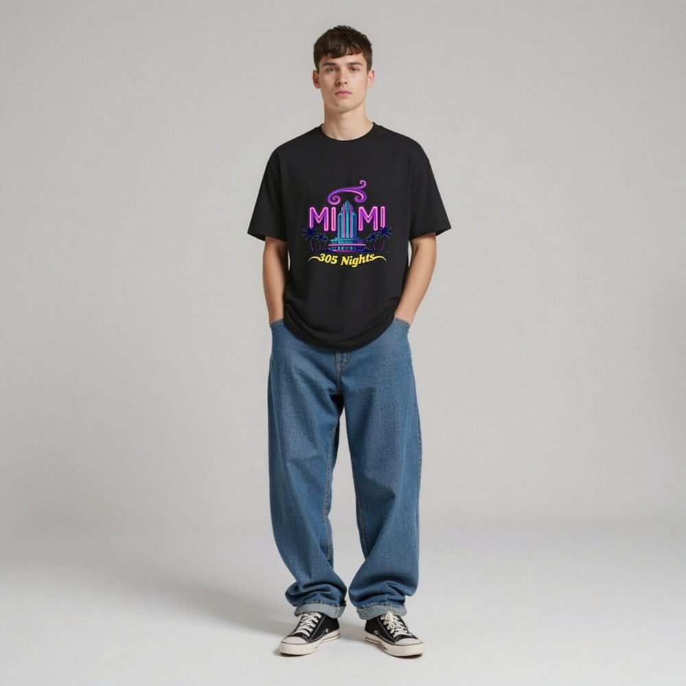 Miami 305 Nights Unisex Organic Cotton T-Shirt | Neon Art Design - Image 6