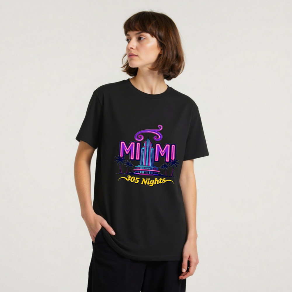 Miami 305 Nights Unisex Organic Cotton T-Shirt | Neon Art Design - Image 7