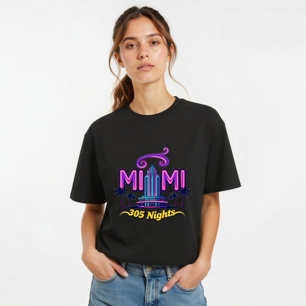 Miami 305 Nights Unisex Organic Cotton T-Shirt | Neon Art Design - Image 8