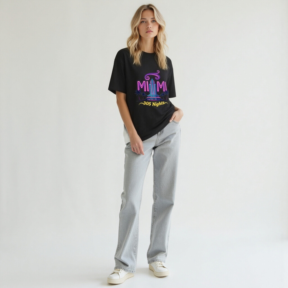 Miami 305 Nights Unisex Organic Cotton T-Shirt | Neon Art Design - Image 11