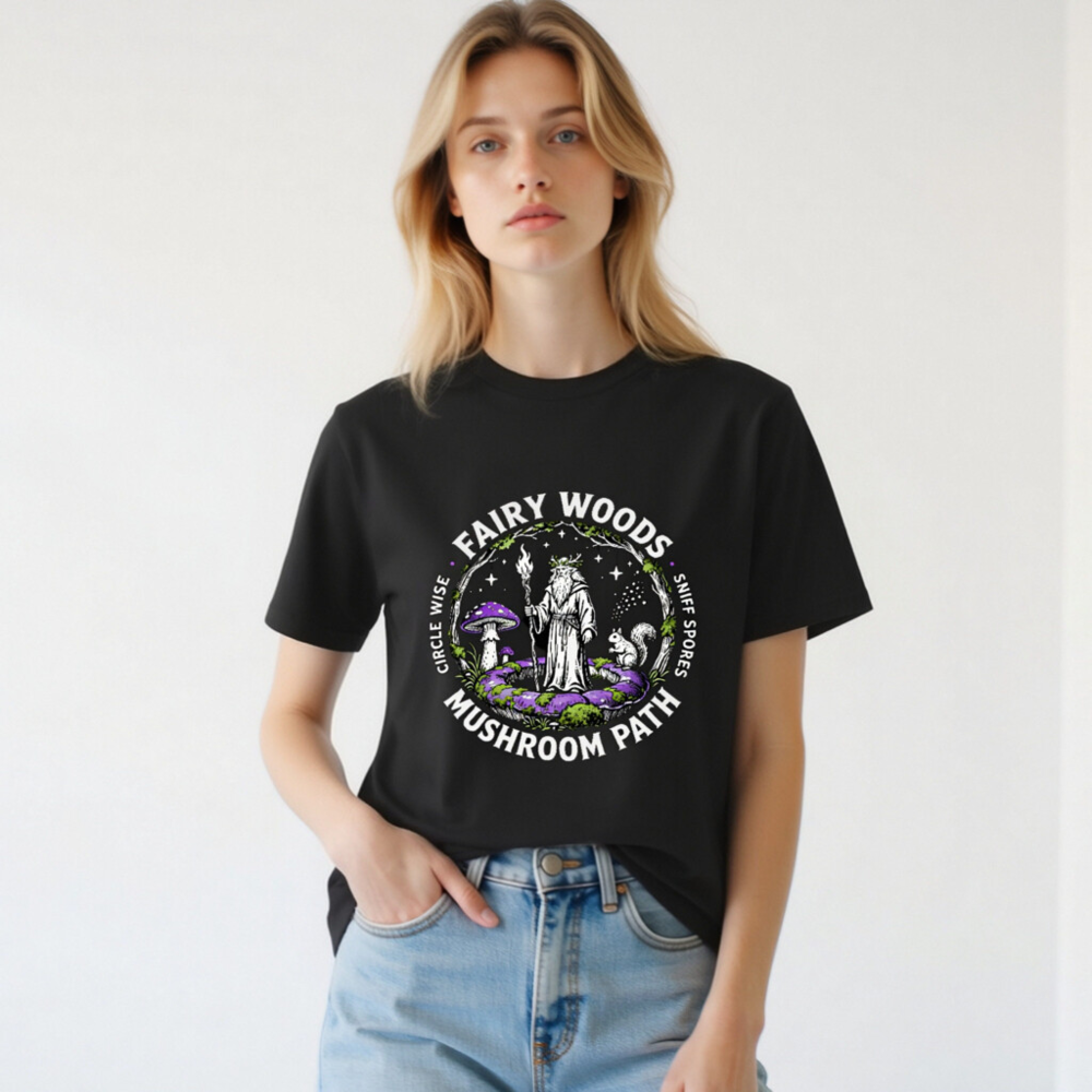Fairy Woods Mushroom Path T-Shirt | Unisex Organic Cotton - Image 2