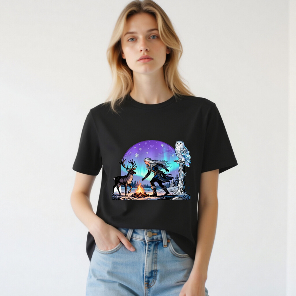 Unisex Organic Cotton T-Shirt | Winter Warrior with Reindeer & Owl - Image 2