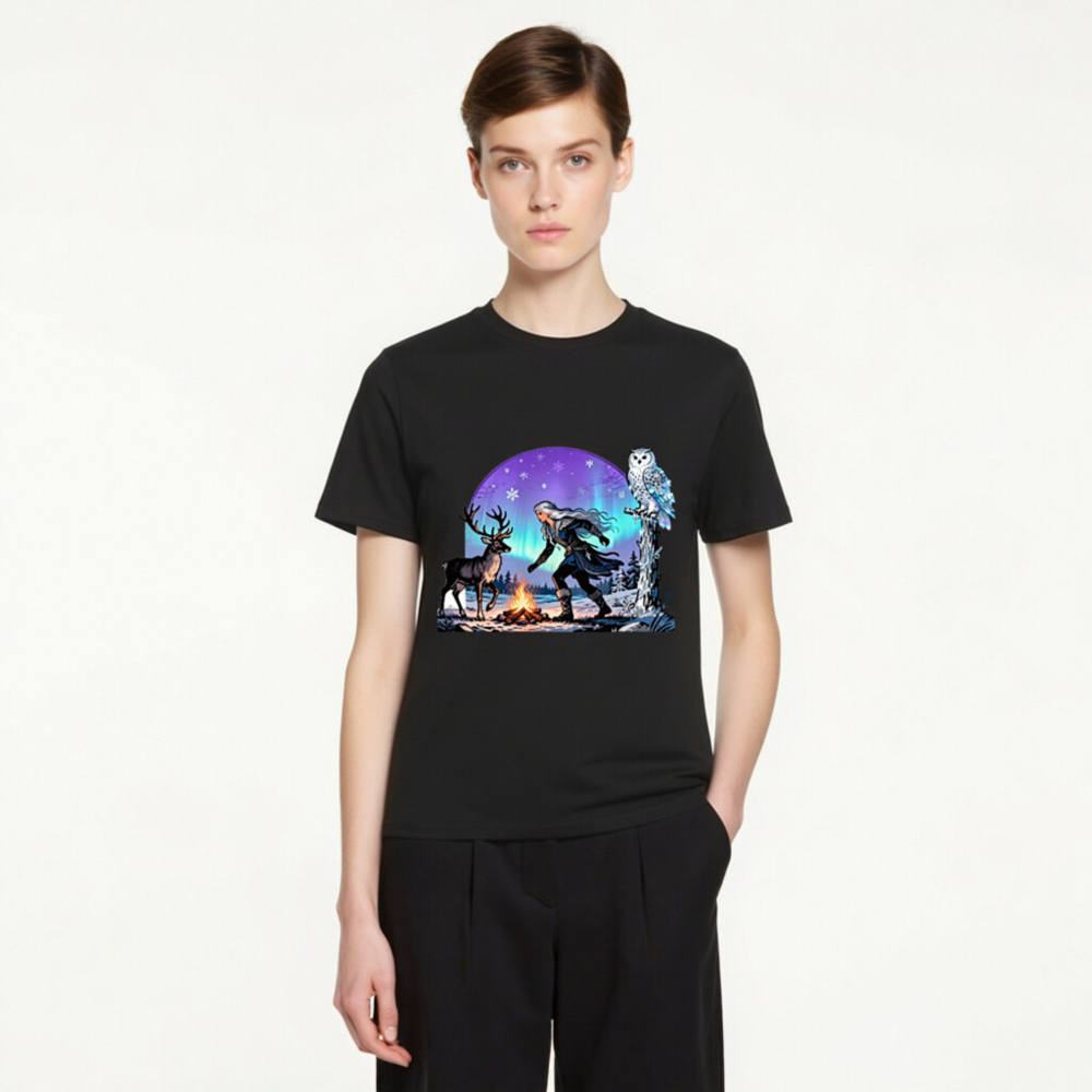 Unisex Organic Cotton T-Shirt | Winter Warrior with Reindeer & Owl - Image 3